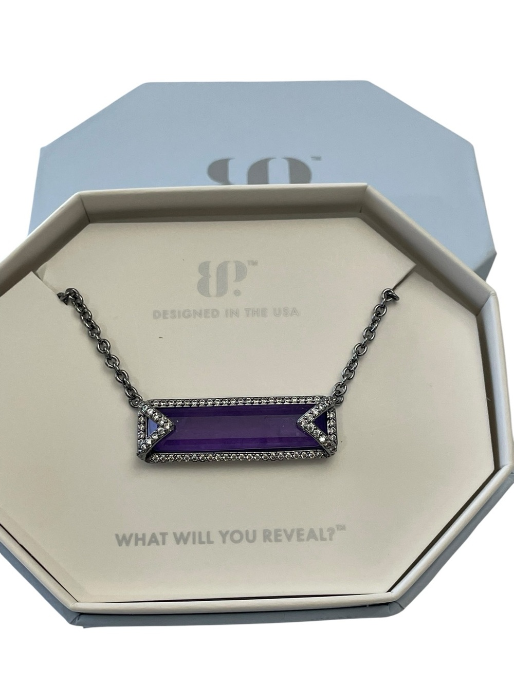 Bomb Party Raising the Bar Necklace “A Songbird's Perch” Hematite/Amethyst, New